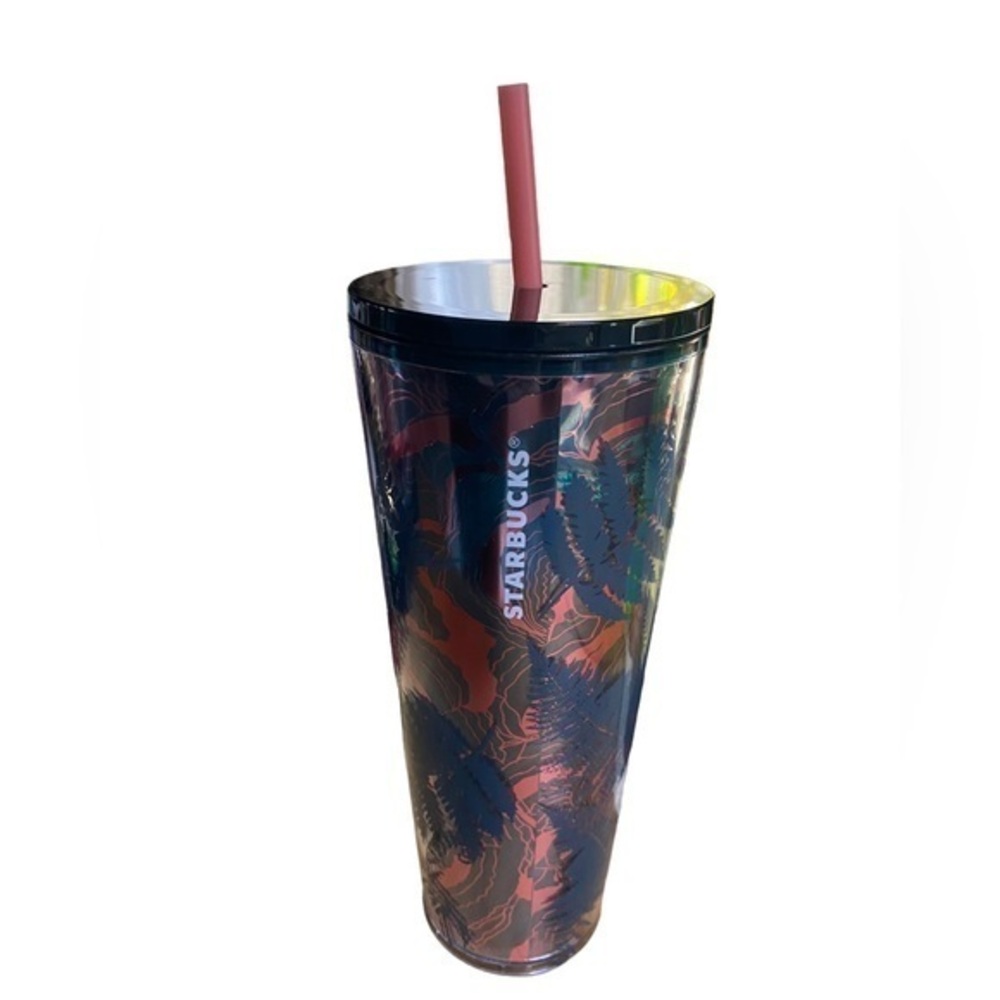 Starbucks 2022 Fall Blue Fern Acrylic 24oz Venti Tumbler coral straw NEW